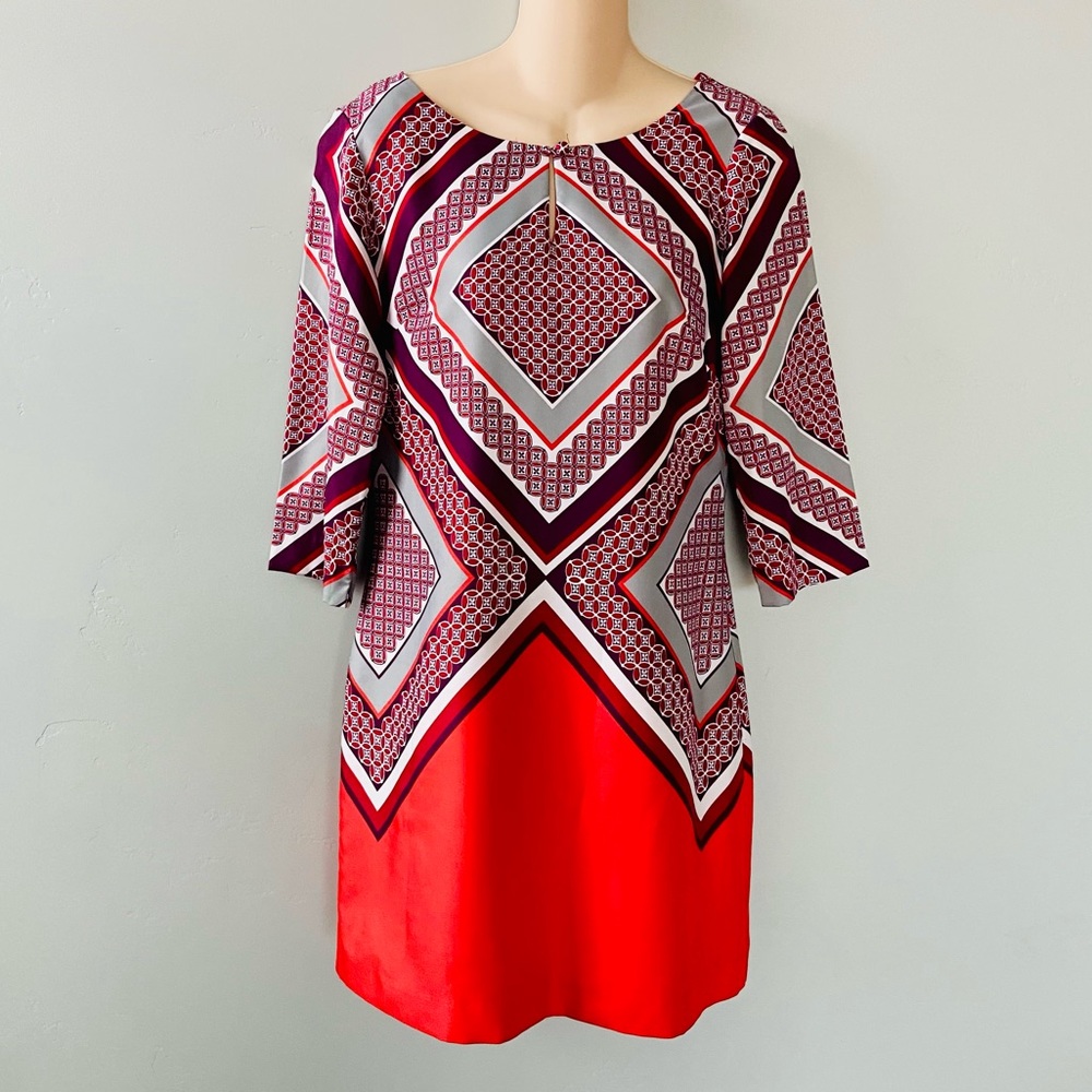 Banana Republic 3/4 Sleeve Dress Geo Print Keyhole Dress Size 4